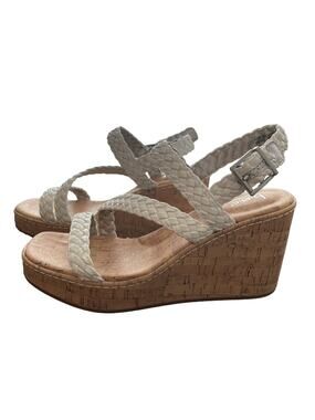 Born Boc Women Sandal Chrissy Size 11 New Braided Cork Ultra High Wedge White